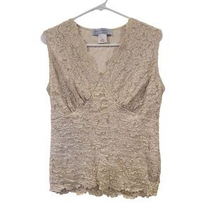 Sutton Studio Beige Lace V-Neck Sleeveless Blouse
